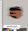 Terracotta fragment of a stemless kylix (drinking cup), Terracotta, Greek, Attic