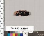 Terracotta fragment of a stemless kylix (drinking cup), Terracotta, Greek, Attic