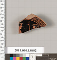 Terracotta fragment of a stemless kylix (drinking cup), Terracotta, Greek, Attic