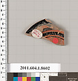 Terracotta fragment of a stemless kylix (drinking cup), Terracotta, Greek, Attic
