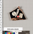 Terracotta fragment of a stemless kylix (drinking cup), Terracotta, Greek, Attic
