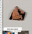 Terracotta fragment of a stemless kylix (drinking cup), Terracotta, Greek, Attic