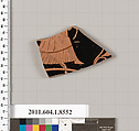 Terracotta fragment of a stemless kylix (drinking cup), Terracotta, Greek, Attic
