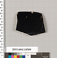 Terracotta fragment of a stemless kylix (drinking cup), Terracotta, Greek, Attic