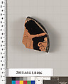 Terracotta fragment of a stemless kylix (drinking cup), Terracotta, Greek, Attic