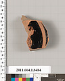 Terracotta fragment of a stemless kylix (drinking cup), Terracotta, Greek, Attic