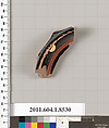 Terracotta fragment of a stemless kylix (drinking cup), Terracotta, Greek, Attic