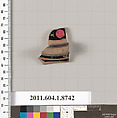 Terracotta fragment of a stemless cup, Terracotta, Greek, Attic