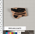 Terracotta fragment of a stemless kylix (drinking cup), Terracotta, Greek, Attic