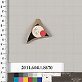 Terracotta fragment of a stemless kylix (drinking cup), Terracotta, Greek, Attic