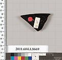 Terracotta fragment of a stemless kylix (drinking cup), Terracotta, Greek, Attic
