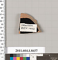 Terracotta fragment of a stemless kylix (drinking cup), Terracotta, Greek, Attic