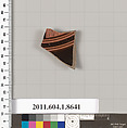 Terracotta fragment of a stemless kylix (drinking cup), Terracotta, Greek, Attic