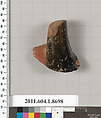 Terracotta fragment of a stemless kylix (drinking cup), Terracotta, Greek, Attic