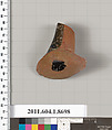 Terracotta fragment of a stemless kylix (drinking cup), Terracotta, Greek, Attic