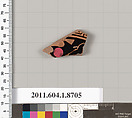 Terracotta fragment of a kylix (drinking cup), Terracotta, Greek, Attic