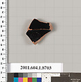 Terracotta fragment of a stemless kylix (drinking cup), Terracotta, Greek, Attic