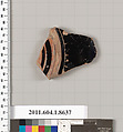 Terracotta fragment of a stemless kylix (drinking cup), Terracotta, Greek, Attic
