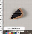 Terracotta fragment of a stemless kylix (drinking cup), Terracotta, Greek, Attic