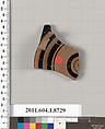 Terracotta fragment of a stemless cup, Terracotta, Greek, Attic