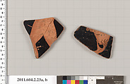 Terracotta fragments of a psykter (vase for cooling wine), Terracotta, Greek, Attic