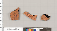 Terracotta fragments of a psykter (vase for cooling wine), Terracotta, Greek, Attic