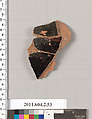 Terracotta fragment of a pot, Terracotta, Greek, Attic