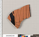 Terracotta fragment of a column-krater (bowl for mixing wine and water), Terracotta, Greek, Attic