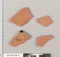 Terracotta fragments of a psykter (vase for cooling wine), Terracotta, Greek, Attic