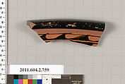 Terracotta fragment of a calyx-krater (bowl for mixing wine and water), Terracotta, Greek, Attic