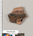 Terracotta fragment of a column-krater (bowl for mixing wine and water), Terracotta, Greek, Attic
