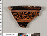 Terracotta fragment of a calyx-krater (bowl for mixing wine and water), Terracotta, Greek, Attic
