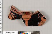 Terracotta fragment of a stamnos (jar) or a column-krater (bowl for mixing wine and water), Terracotta, Greek, Attic