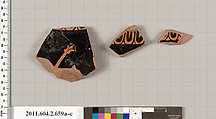 Terracotta fragments of a column-krater (bowl for mixing wine and water), Terracotta, Greek, Attic