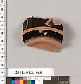 Terracotta fragment of a pyxis (box with lid), Terracotta, Greek, Attic