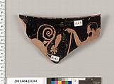 Terracotta fragment of a skyphos (deep drinking cup), Terracotta, Greek, Attic