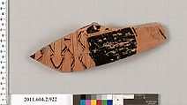 Terracotta fragment of a hydria: kalpis (water jar), Terracotta, Greek, Attic