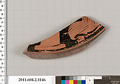 Terracotta fragment of a lekanis lid (covered dish), Terracotta, Greek, Attic