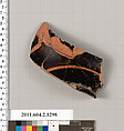 Terracotta fragment of a skyphos (deep drinking cup), Terracotta, Greek, Attic