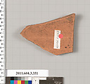 Terracotta fragment of a neck-amphora (jar), Terracotta, Greek, Attic