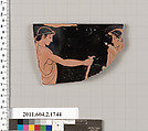 Terracotta rim fragment of a skyphos (deep drinking cup), Attributed to the Euaichme Painter [DvB], Terracotta, Greek, Attic
