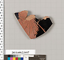 Terracotta fragment of a skyphos (deep drinking cup), Terracotta, Greek, Attic