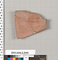 Terracotta fragment of a pot; unglazed on the inside, Terracotta, Greek, Attic