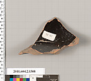 Terracotta fragment of a skyphos (deep drinking cup), Terracotta, Greek, Attic