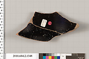 Terracotta fragment of a skyphos (deep drinking cup), Terracotta, Greek, Attic