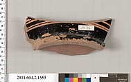 Terracotta fragment of a skyphos (deep drinking cup), Terracotta, Greek, Attic