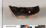 Terracotta fragment of a skyphos (deep drinking cup), Terracotta, Greek, Attic