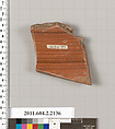 Terracotta fragment of a pot, Terracotta, Greek, Attic