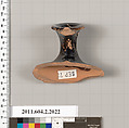 Terracotta fragment of an askos (flask with a spout and handle over the top), Terracotta, Greek, Attic