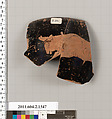 Terracotta fragment of a skyphos (deep drinking cup), Terracotta, Greek, Attic